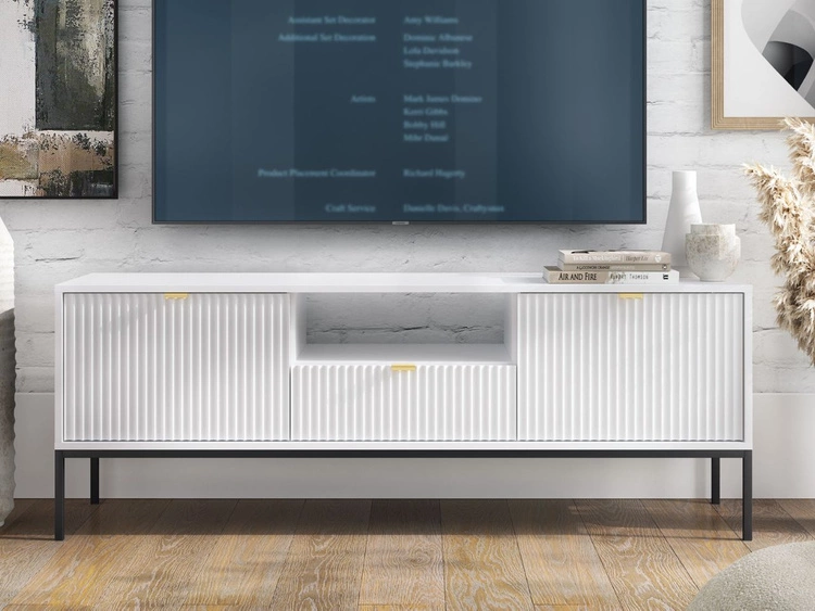 Zestaw mebli do salonu Amber biały na czarnych nogach