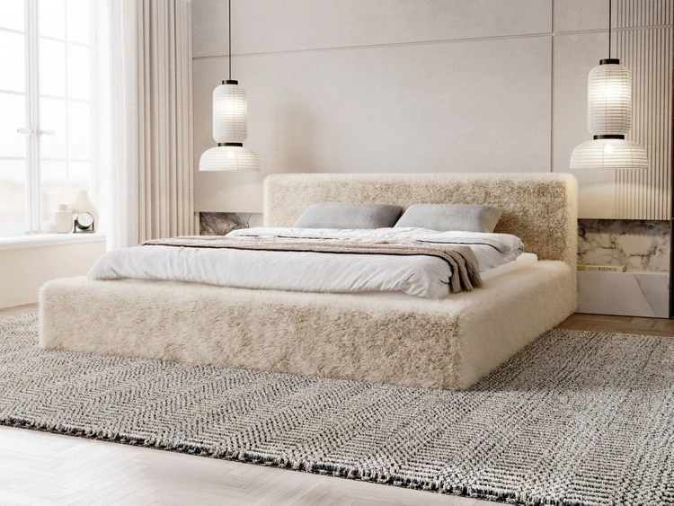 Łóżko tapicerowane z pojemnikiem i stelażem 160x200 cm Enjoy Beżowe