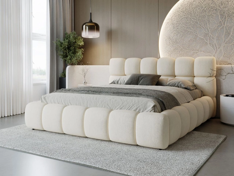 Łóżko tapicerowane z pojemnikiem i stelażem 200x200 Modo Beżowe