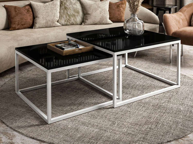 Stolik kawowy na białym stelażu Asumi Czarny Połysk 40x46