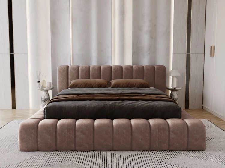 Łóżko tapicerowane z pojemnikiem na pościel i stelażem 140x200 Italia Brązowe