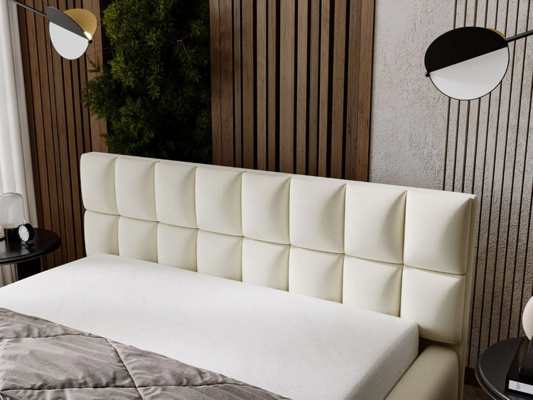 Łóżko tapicerowane z pojemnikiem i stelażem 200x200 Hugo Beżowe