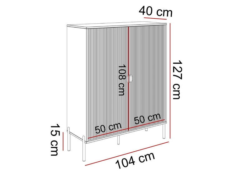 Wysoka komoda dwudrzwiowa ze złotymi uchwytami Orlean czarny mat