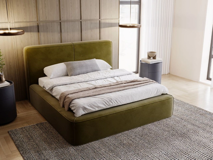 Łóżko tapicerowane z pojemnikiem i stelażem 200x200 Amaro Zielone