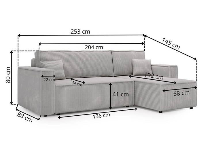 Nowoczesny rozkładany narożnik z funkcją spania i pojemnikiem Prato L uniwersalny Ciemny szary