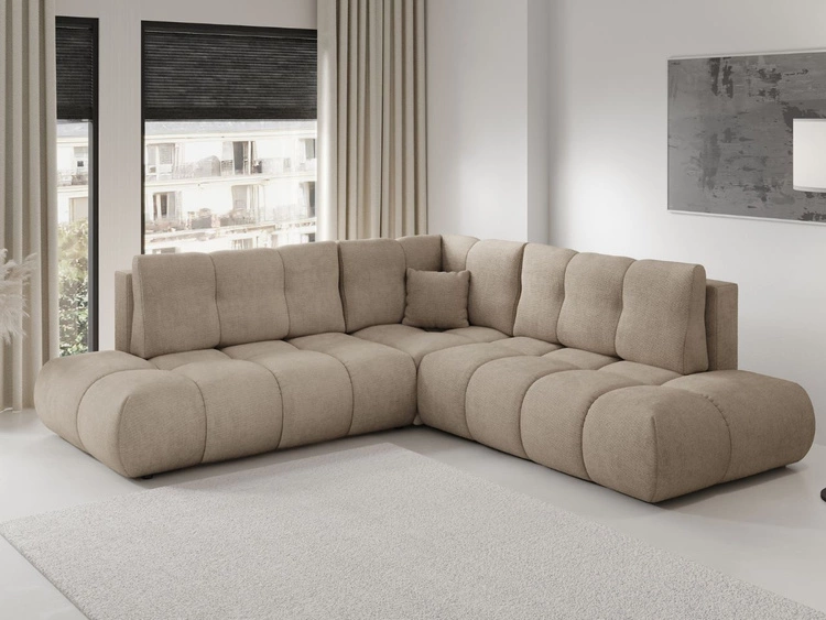 Narożnik z funkcją spania i pojemnikiem Lewy Kair Jasnobrązowy