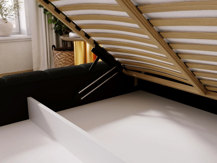 Łóżko tapicerowane z pojemnikiem i stelażem 140x200 Alicante Czarne