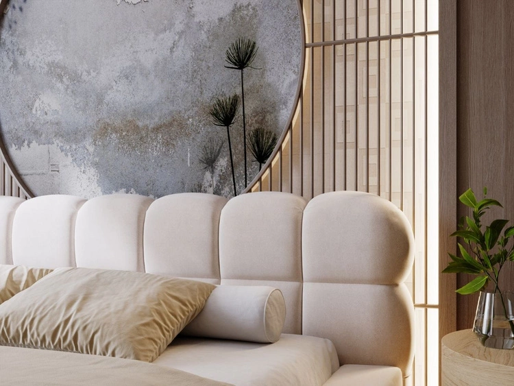 Łóżko tapicerowane z pojemnikiem i stelażem 120x200 Plaza Beżowe