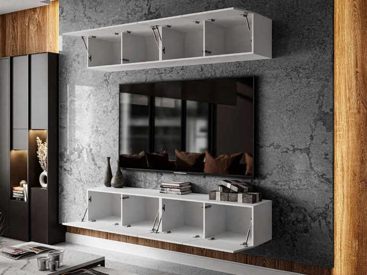 Wisząca meblościanka do salonu z oświetleniem LED Nodoo Biały połysk