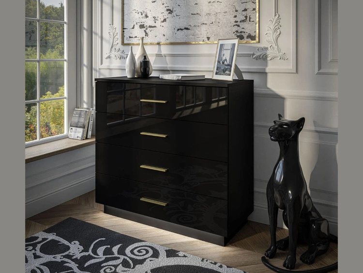 Komoda z czterema szufladami i oświetleniem LED Nuveo Czarny połysk