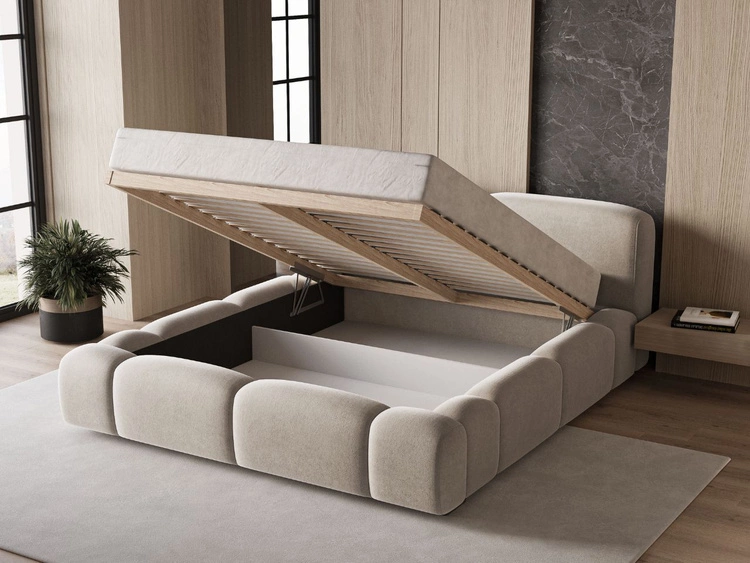 Łóżko tapicerowane z pojemnikiem i stelażem 120x200 Aubi Beżowe