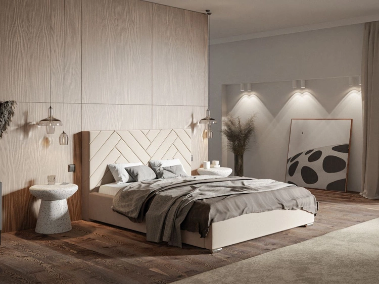 Łóżko tapicerowane z pojemnikiem i stelażem 160x200 Toreto Beżowe