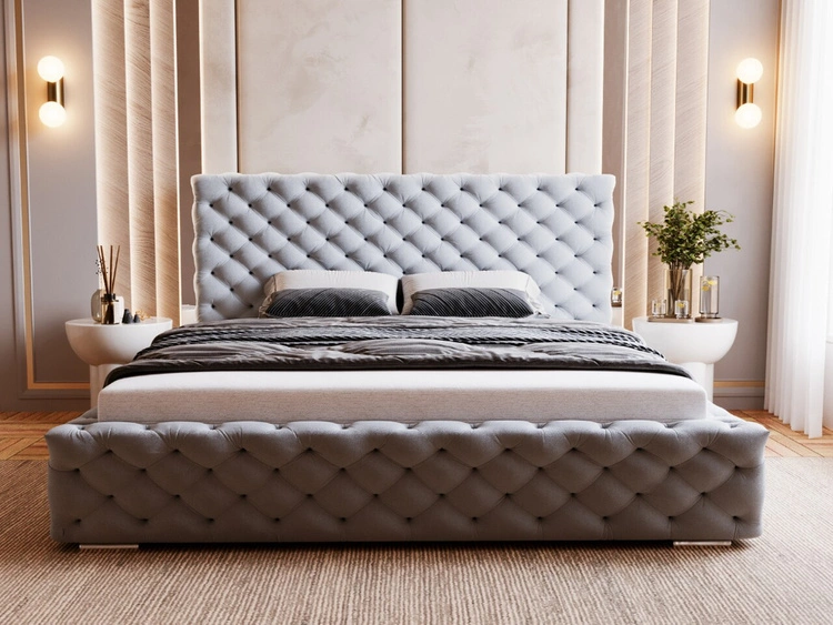 Łóżko tapicerowane z pojemnikiem i stelażem 200x200 Astra Szary