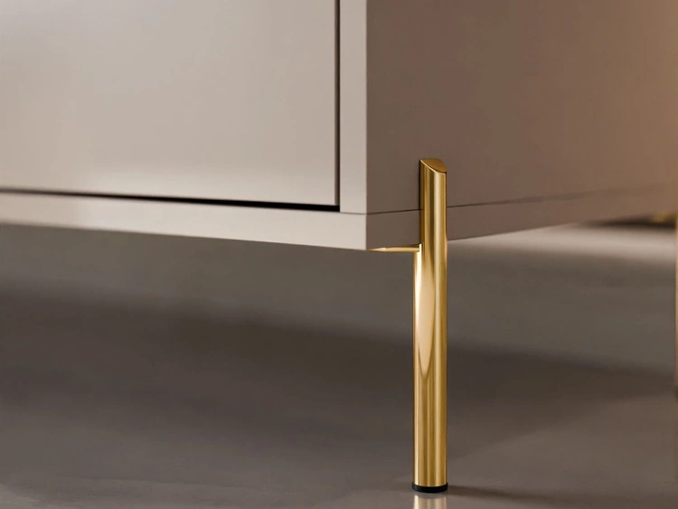 Szafka RTV glamour pod telewizor z drzwiczkami na złotych prostych nogach Vivance Kaszmir połysk