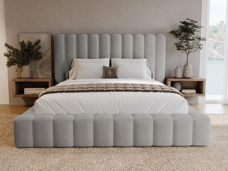 Łóżko tapicerowane z pojemnikiem i stelażem 180x200 cm Rotto Jasnoszare
