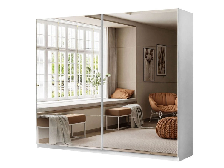 Szafa dwudrzwiowa z drzwiami przesuwnymi i lustrami 244 cm Nuveo Biały połysk