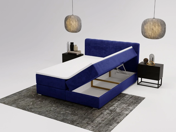 Łóżko kontynentalne z pojemnikami na pościel 120x200 Forte Ciemnoniebieskie