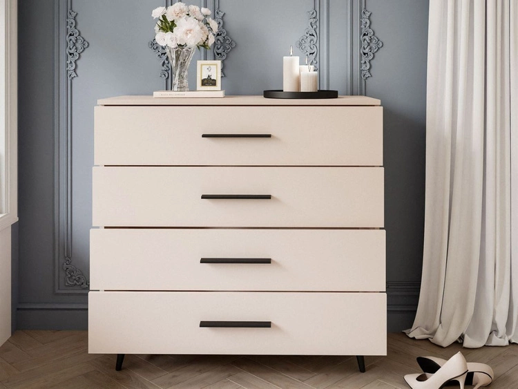 Komoda z szufladami i oświetleniem LED na czarnych nogach Nuveo Kaszmir