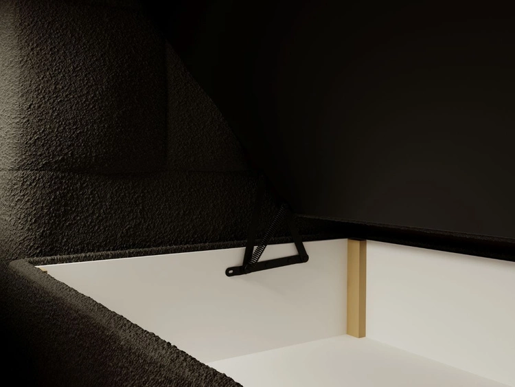 Łóżko kontynentalne z pojemnikiem na pościel 180x200 Alicante w tkaninie bouclé Czarne