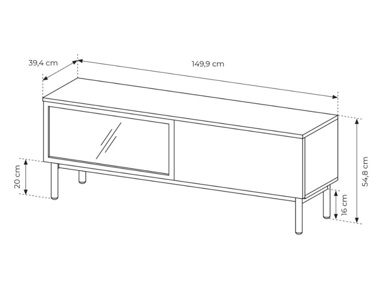 Szafka pod telewizor z drzwiczkami 150 Loara Czarna, Dąb Evoke