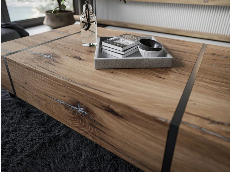 Stolik kawowy na czarnych nogach w stylu loft Lunelie dąb Flagstaff