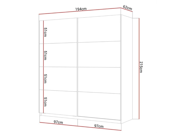 Szafa dwudrzwiowa z drzwiami przesuwnymi i lustrem 194 cm Nuveo Czarny połysk