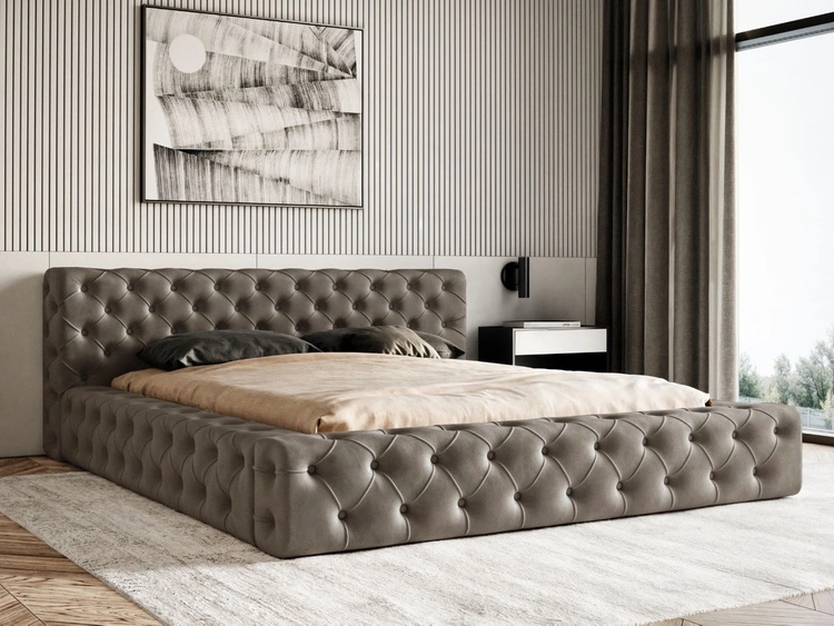 Łóżko tapicerowane z pojemnikiem i stelażem 180x200 cm Palini Brązowe