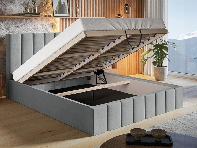 Łóżko tapicerowane z pojemnikiem i stelażem Siena 120x200 szary