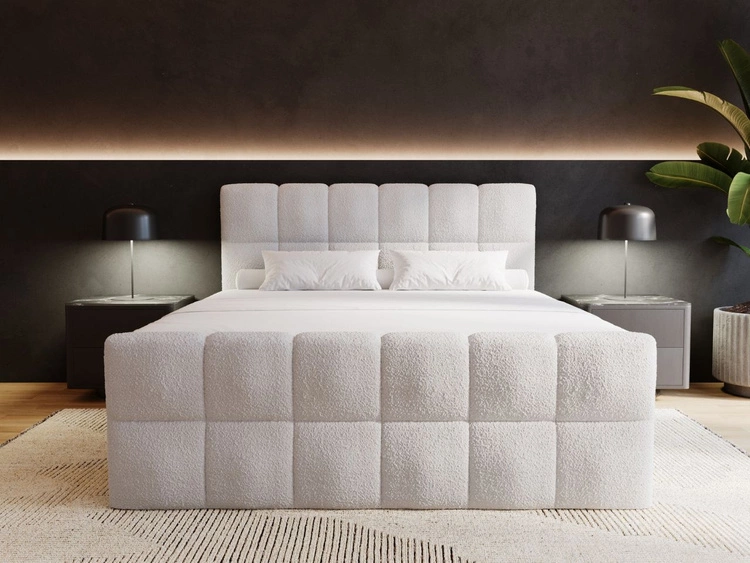 Łóżko kontynentalne z pojemnikiem na pościel 140x200 Alicante w tkaninie bouclé Szare