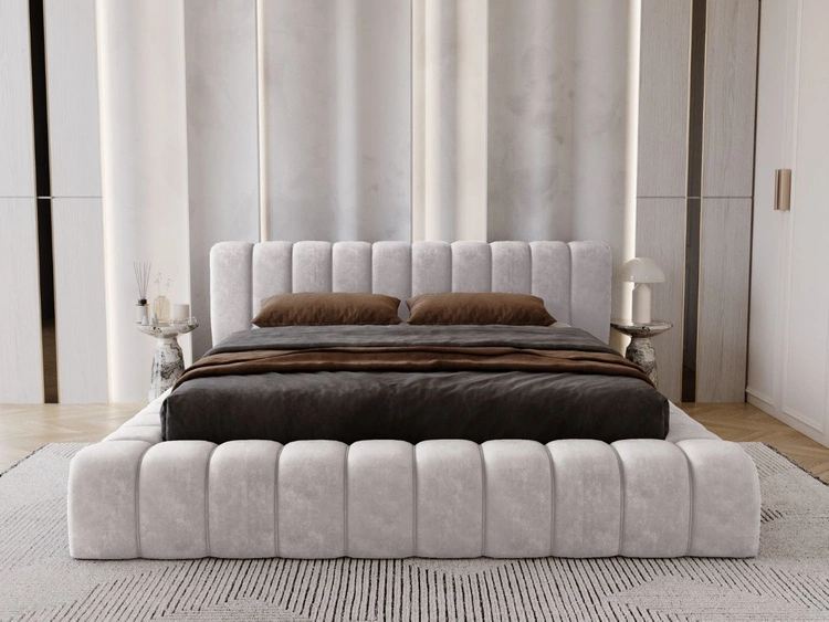 Łóżko tapicerowane z pojemnikiem na pościel i stelażem 180x200 Italia Jasnoszare