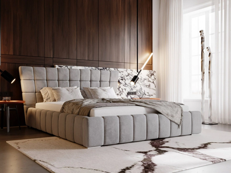 Łóżko tapicerowane z pojemnikiem i stelażem 120x200 cm Paris Szare