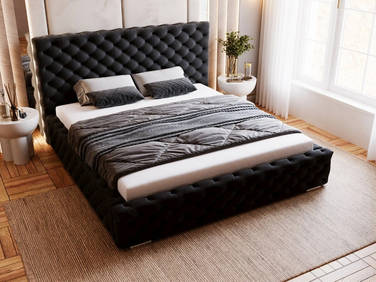 Łóżko tapicerowane z pojemnikiem i stelażem 180x200 Astra Czarny