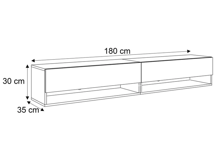 Szafka RTV wisząca 180 cm do salonu z oświetleniem LED Aurelie Biały połysk