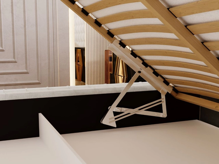 Łóżko tapicerowane z pojemnikiem i stelażem 140x200 Barbados Kremowe