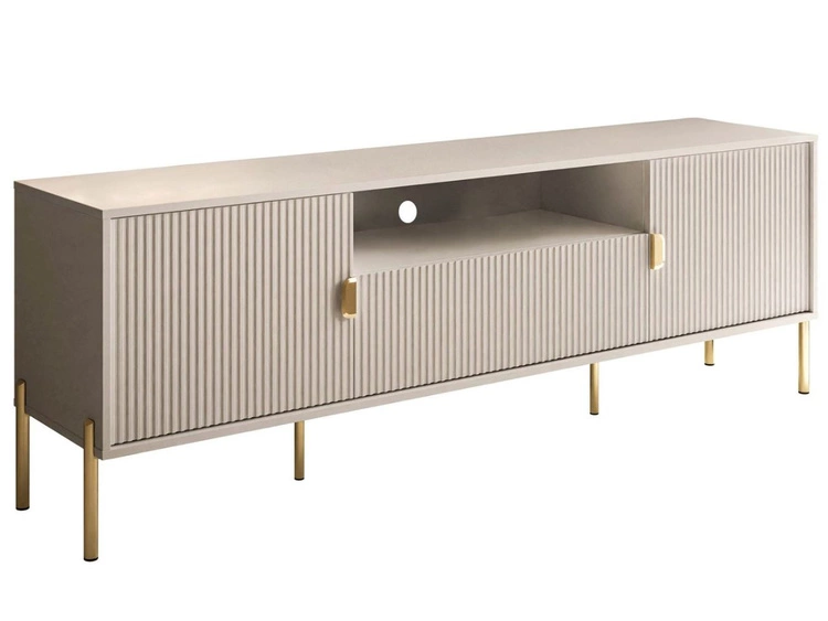 Szafka RTV szeroka dwudrzwiowa na złotych nogach z szufladą Orlean kaszmir mat