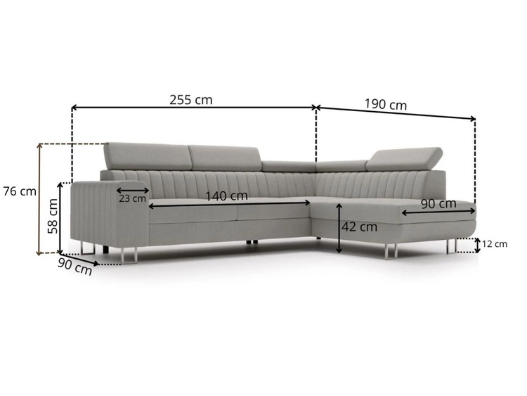 Narożnik z funkcją spania i pojemnikiem Berona prawy Czarny