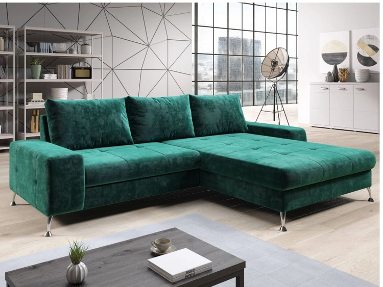 Narożnik L Prawy z funkcją spania i pojemnikiem Tonny Zielony