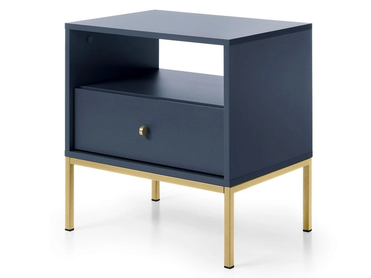 Stolik nocny z szufladą na złotych nóżkach Amor Granatowy