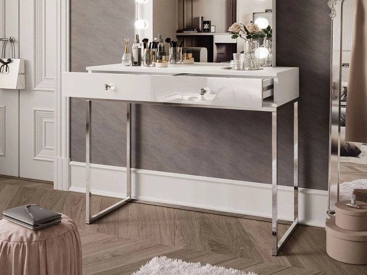 Toaletka glamour z szufladami, lustrem i oświetleniem LED Brisa biały połysk