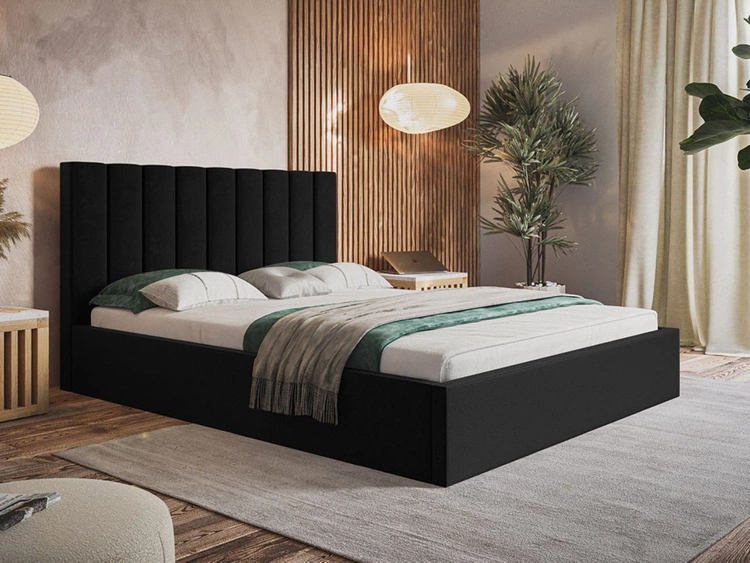 Łóżko tapicerowane z pojemnikiem i stelażem 180x200 Sesto czarne