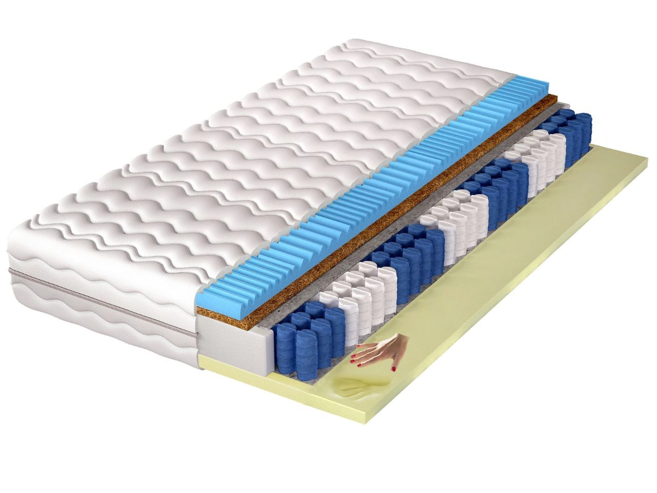 Materac kieszeniowy pocket z matą kokosową oraz pianką termoelastyczną i profilowaną Emero 180x200