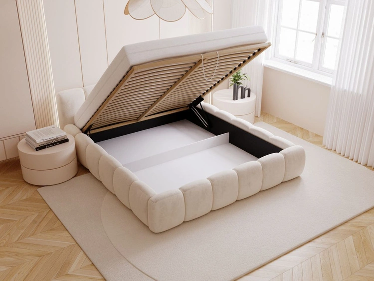 Łóżko tapicerowane z pojemnikiem i stelażem 120x200 Cloud Low beżowe