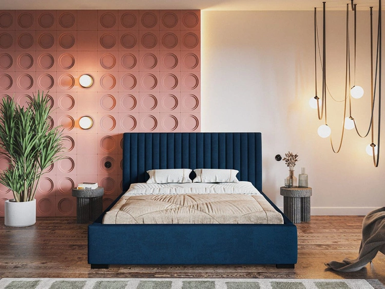 Łóżko tapicerowane z pojemnikiem i stelażem 120x200 Toscania Niebieskie