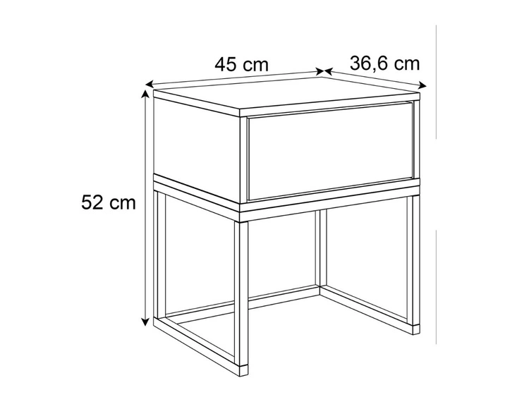 Stolik nocny z szufladą i srebrnymi nogami Brisa czarny połysk