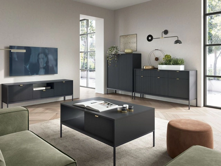 Zestaw mebli do salonu Amber czarny na czarnych nogach