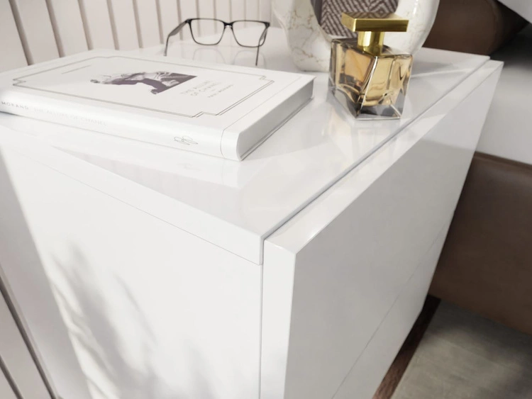 Podwieszany stolik nocny z dwoma szufladami Nuveo Lux Biały połysk