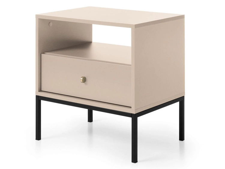 Stolik nocny z szufladą na czarnych nóżkach Amor Beż piaskowy