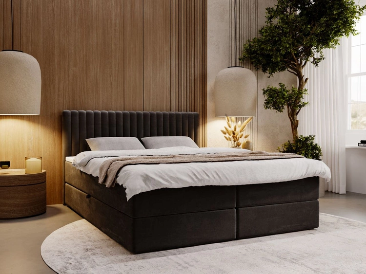 Łóżko kontynentalne z pojemnikiem na pościel 160x200 Marbella Antracytowe