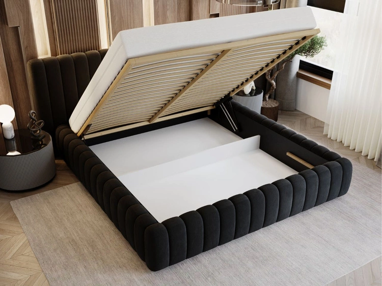 Łóżko tapicerowane z pojemnikiem i stelażem 160x200 Bliss Czarne