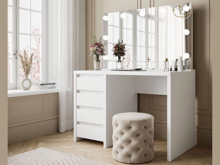 Toaletka z szerokim lustrem, szufladami i oświetleniem LED Nesso biały mat